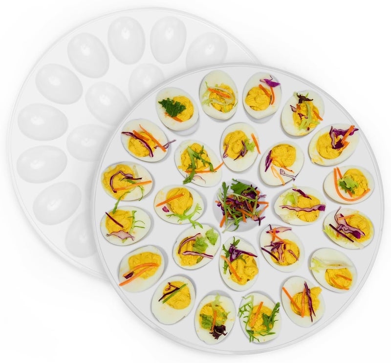 PAHTTO Deviled Egg Platter 2PACK, Deviled Egg Trays with 24 Slot Each, Egg Container for Party Display, Portable Easter Egg Holder, Dishwasher Safe Melamine, 12inch Diameter - Image 1